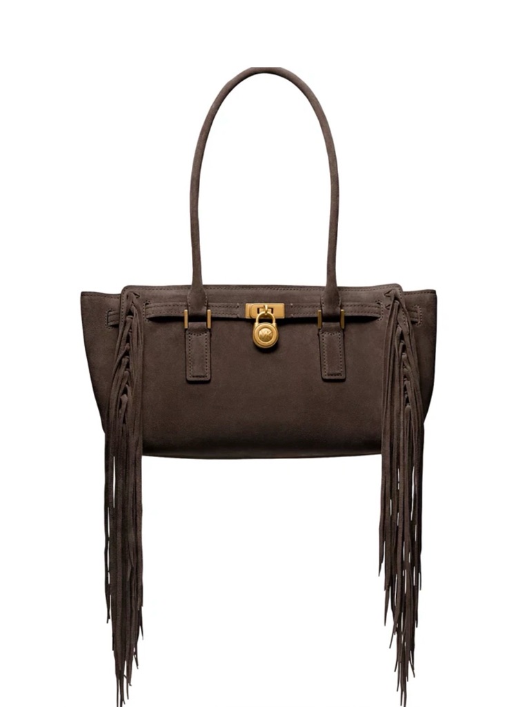 Michael Kors Brown Suede Fringe Shoulder Tote With Gold Hardware